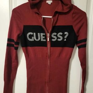 Guess Red and Black Hooded Zip Sweatshirt